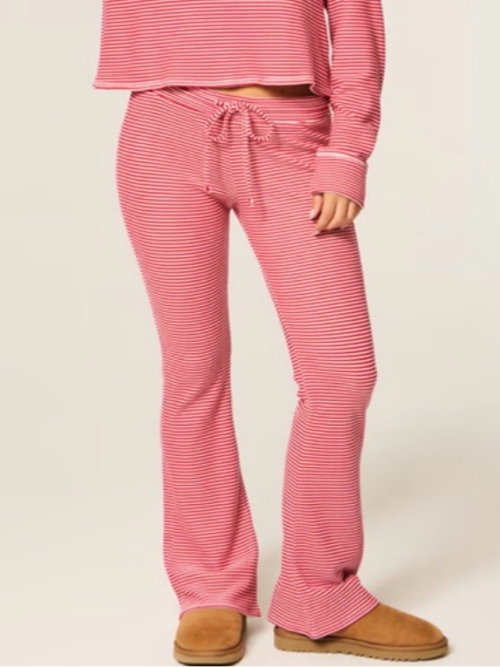 H&M Red and White Striped Drawstring Knit Pants